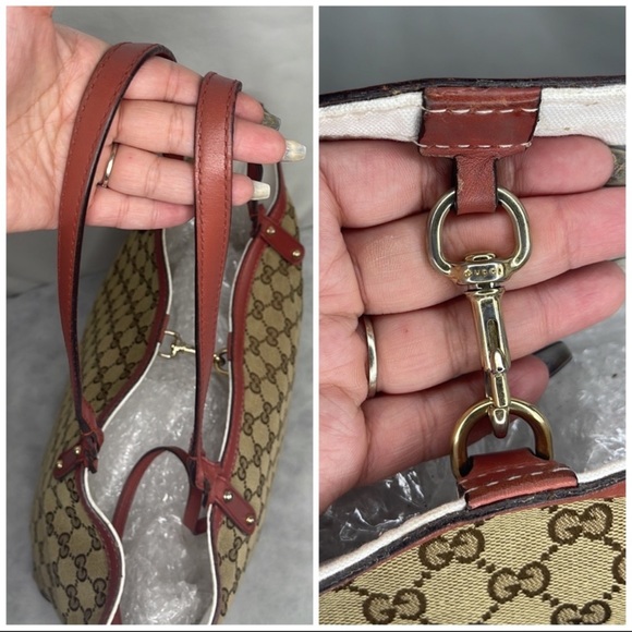 GUCCI Craft Beige/Brown Monogram Brick Red
Leather Large Tote Bag - Picture 8 of 11